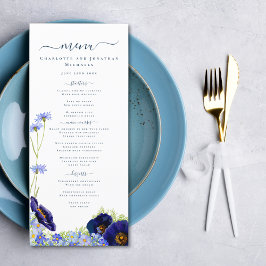 Modernes Blue Wedding Menu der Wildblume Menükarte