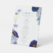 Modernes Blue Wedding Menu der Wildblume Sockelschild (Vorderseite)