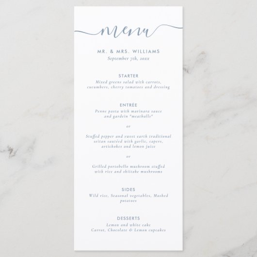 Modernes Blue Wedding Menu Menükarte (Vorderseite)