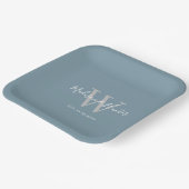 Modernes Blue Wedding Script Monogram Pappteller (Gewinkelt)