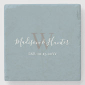 Modernes Blue Wedding Script Monogram Steinuntersetzer (Vorderseite)