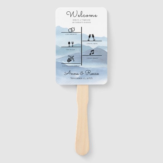 Modernes Blue Wedding Timeline Foto Program Fächer (Vorderseite)