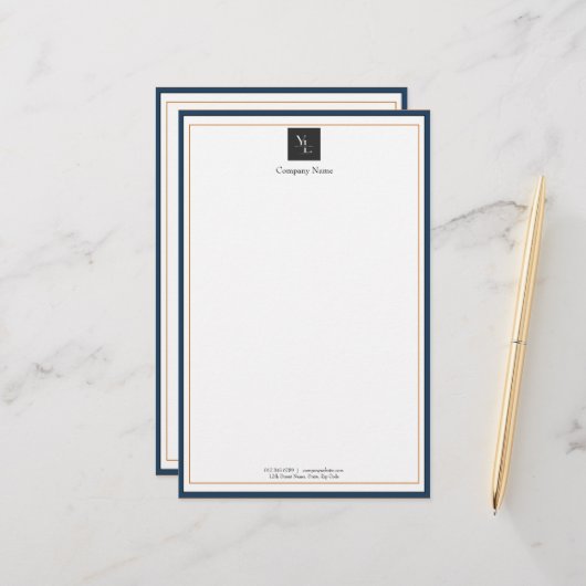 Modernes Blue White Gold mit Business-Logo Briefpapier (Vorderseite/Rückseite Beispiel)