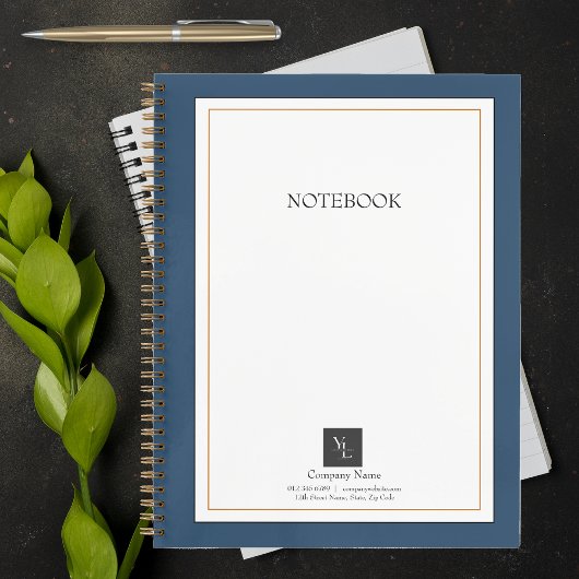 Modernes Blue White Gold mit Business-Logo Notizblock