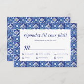 Modernes Blue White Mediterranean Wedding RSVP Mea (Vorne/Hinten)