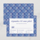 Modernes Blue White Mediterranean Wedding RSVP Mea Karte (Vorne/Hinten)