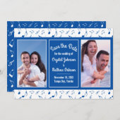 Modernes Blue White Musiknotens Foto Save the Date (Vorne/Hinten)