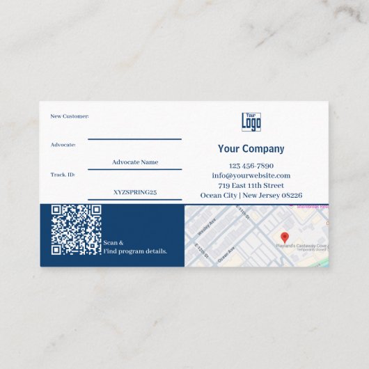 Modernes Blue White Neuer Kundendienst belohnen Empfehlungskarte (Rückseite)