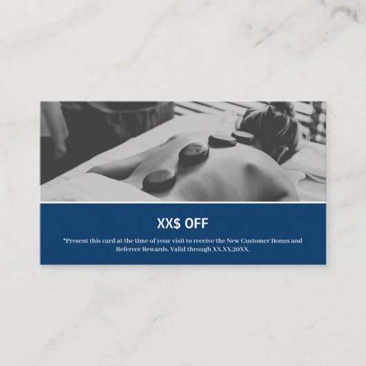 Modernes Blue White Neuer Kundendienst belohnen Empfehlungskarte (Vorderseite)