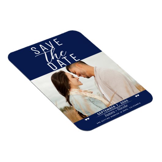 Modernes Blue & White Save the Date Hochzeitsstift Magnet (Rechte Seite)