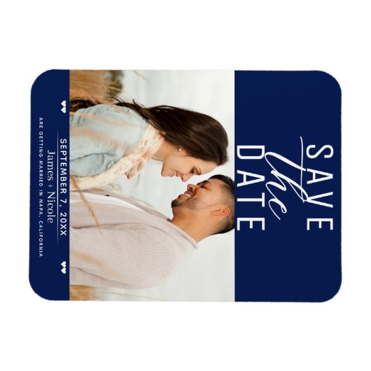 Modernes Blue & White Save the Date Hochzeitsstift Magnet (Horizontal)