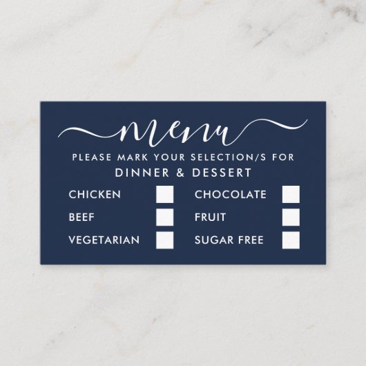 Modernes Blue & White Simple Script Menu Auswahl Begleitkarte (Vorderseite)