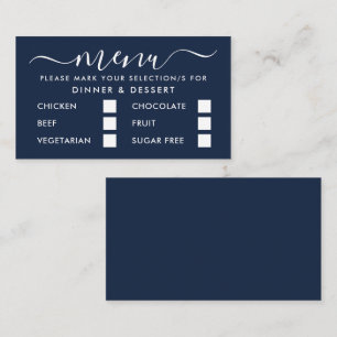 Modernes Blue & White Simple Script Menu Auswahl Begleitkarte