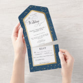 Modernes Blue & White Stare Gold Dinner All In One Einladung (Abreißen)