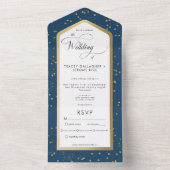 Modernes Blue & White Stare Gold Dinner All In One Einladung (Innen Boden)