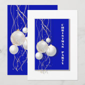 Modernes Blue, White und Gold Weihnachts-Party Einladung (Vorne/Hinten)