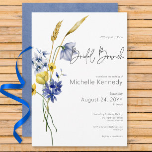 Modernes Blue & Yellow Wildblumen Bridal Brunch Einladung