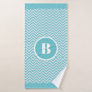 Modernes Blue Zickzack Monogram Baby Kinderzimmer Badehandtuch