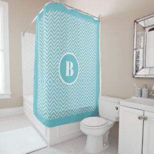 Modernes Blue Zickzack Monogram Baby Kinderzimmer Duschvorhang