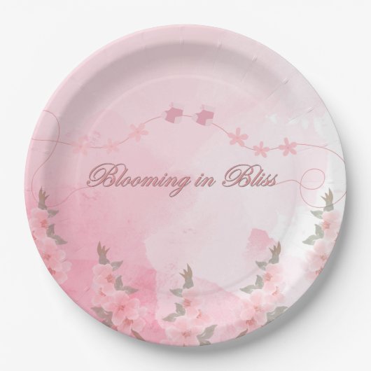 Modernes Blühen in Niedlich rosa Blütendusche Pappteller (Vorderseite)