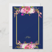 Modernes Blumen Navy Blue Gold Brautparty Einladung (Rückseite)