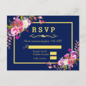 Modernes Blumen Navy Blue Gold Hochzeit RSVP Postkarte (Vorderseite)