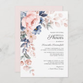 Modernes Blumenblau Rosa Botanisches Brautparty Einladung (Vorne/Hinten)