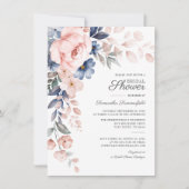 Modernes Blumenblau Rosa Botanisches Brautparty Einladung (Vorderseite)