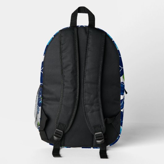 Modernes Blumenblau und grüne Monogramm Bedruckter Rucksack (Rückseite)