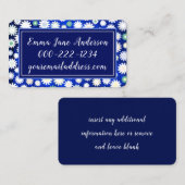 Modernes Blumenblau und Weiß Visitenkarte (Vorne/Hinten)