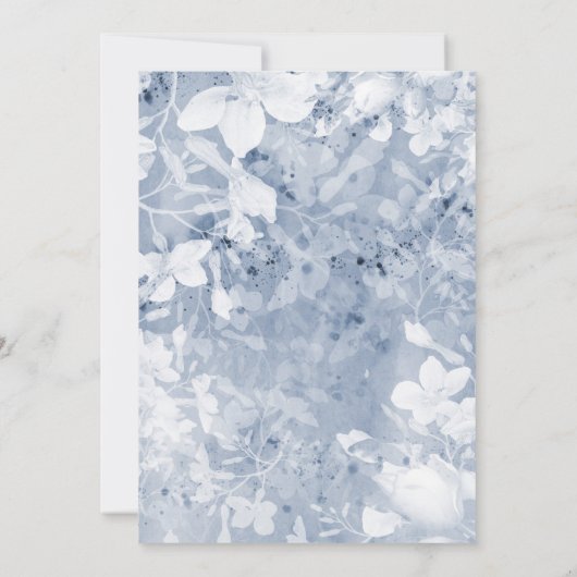 Modernes, blumenblaues und weißes Brautparty Einladung (Rückseite)