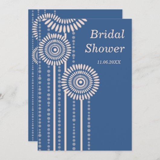 Modernes BlumenBrautparty - blaue Einladungen (Vorne/Hinten)