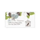 Modernes Blumendesign mit Vogelkäfigen und Vogelli Adressaufkleber (Vorne)