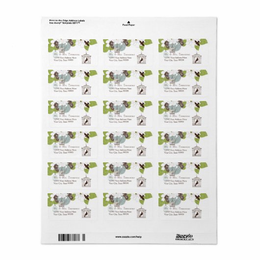 Modernes Blumendesign mit Vogelkäfigen und Vogelli Adressaufkleber (Vorne)