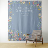 Modernes Blumendusty Blue Wedding Foto Hintergrund Wandteppich (Beispiel)