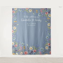 Modernes Blumendusty Blue Wedding Foto Hintergrund Wandteppich