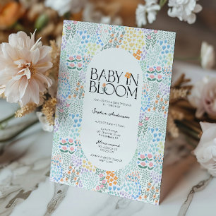Modernes, blumenfarbenes Baby in der Blütendusche Einladung