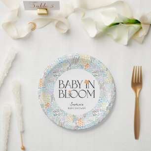 Modernes, blumenfarbenes Baby in der Blütendusche Pappteller