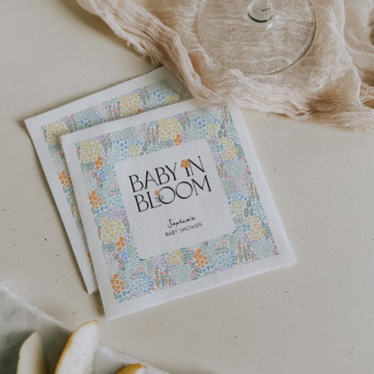 Modernes, blumenfarbenes Baby in der Blütendusche Serviette