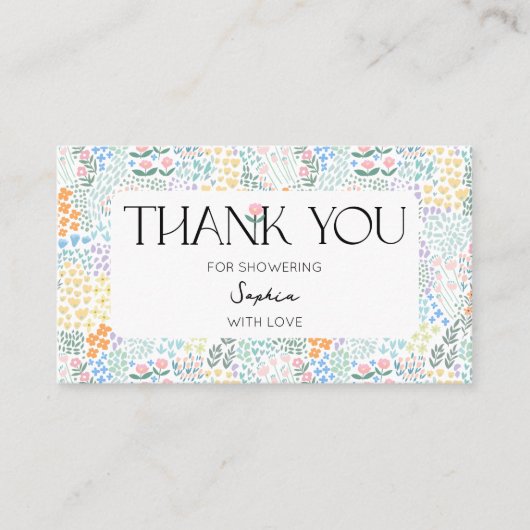 Modernes, blumenfarbenes Baby in der Blütendusche Visitenkarte (Vorderseite)