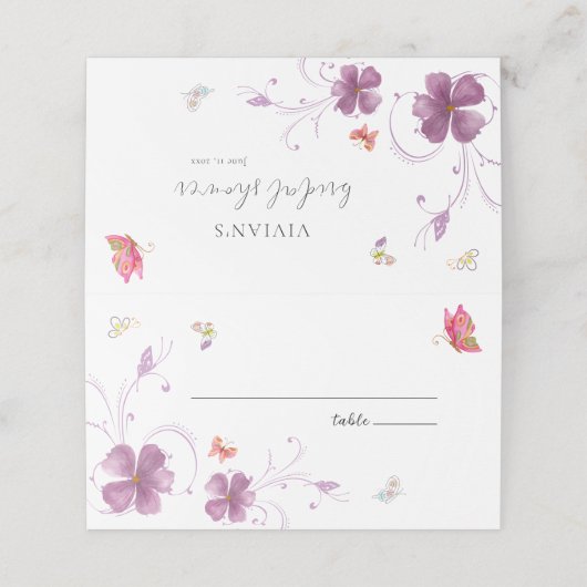 Modernes, blumenfarbenes Brautparty Platzkarte (Außenseite Aufgefaltet)