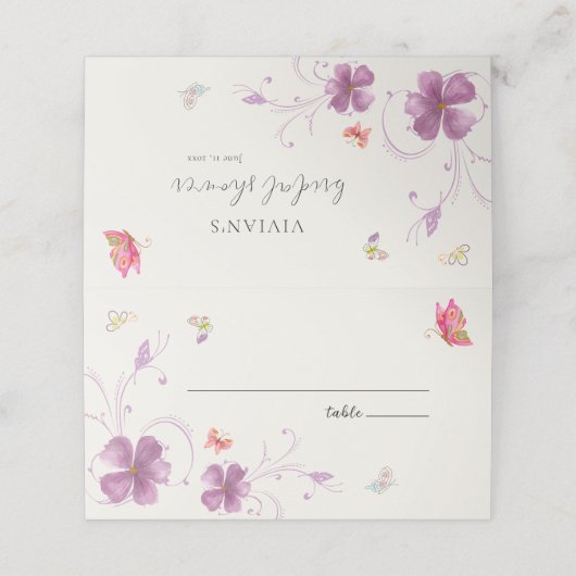 Modernes, blumenfarbenes Brautparty Platzkarte (Außenseite Aufgefaltet)