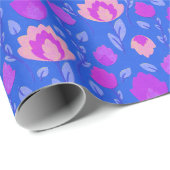 Modernes BlumenFolkore // Helles Blau Lila-Rosa Geschenkpapier (Rolleneckpunkt)