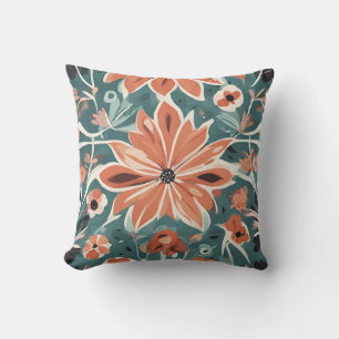 Modernes Blumenformat in orange, weiß, schwarz, Aq Kissen