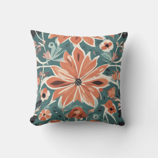 Modernes Blumenformat in orange, weiß, schwarz, Aq Kissen