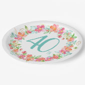 modernes Blumengarten-Party des 40. Geburtstages Pappteller (Schrägansicht)