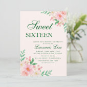 Modernes Blumengeburtstag Grünes Party 16 . Geburt Einladung (Stehend Vorderseite)