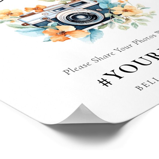 Modernes Blumengeflecht mit der Liebe Wedding Hash Poster (Ecke)