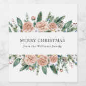 Modernes, blumengeschmücktes Weihnachtsweinlabel Weinetikett (Einzelnes Label)