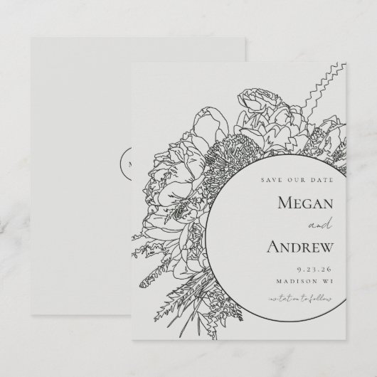 Modernes Blumengesteck Save the Date (Vorne/Hinten)